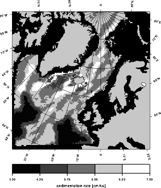 Figure 4b: LGM sedimentation rate (centimeters/1000 years).