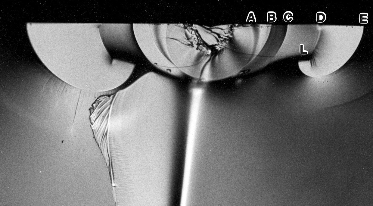 Photograph of Crack Arrest Lines at an Indentation